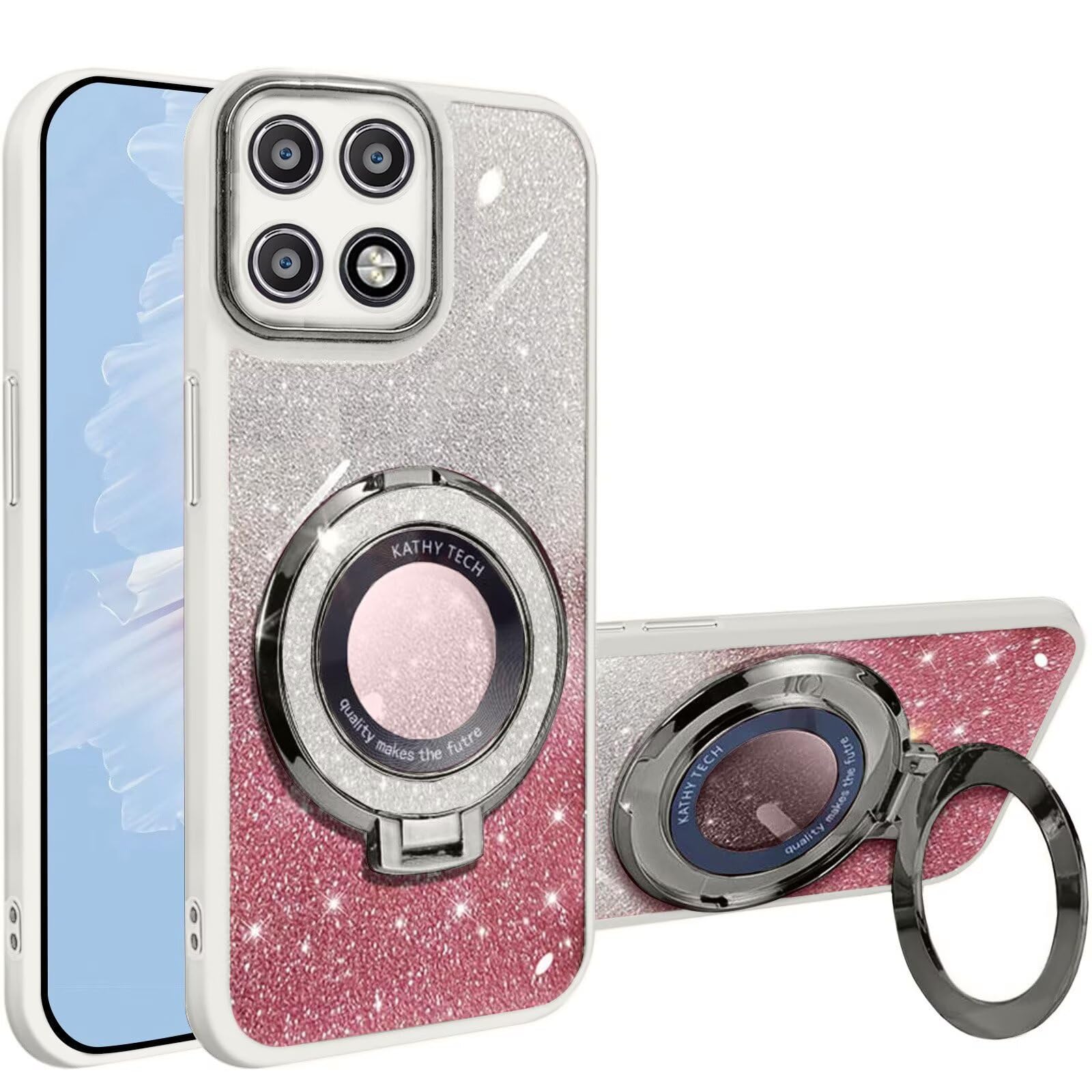 HAONANDE Magnetisch Glitzer Handyhülle für Honor X6B, Galvanisierte Niedliche Glitzernde Bling Schutzhülle Klar Case für Frauen und Mädchen mit Ständer,Kameraschutz Weiß