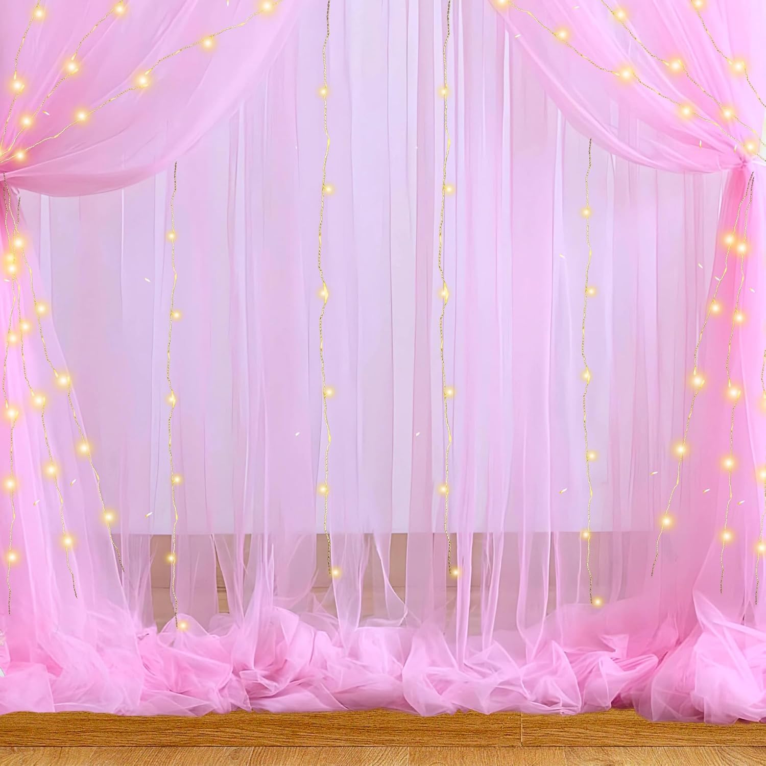 1iAM 2pcs Pink Backdrop Decoration Net Curtains – Large 8.5x5ft Each, Soft Wrinkle-Free Nylon with Ribbon Edges, Reusable Drapes for Birthday, Anniversary, Party & Event Décor-picture-14