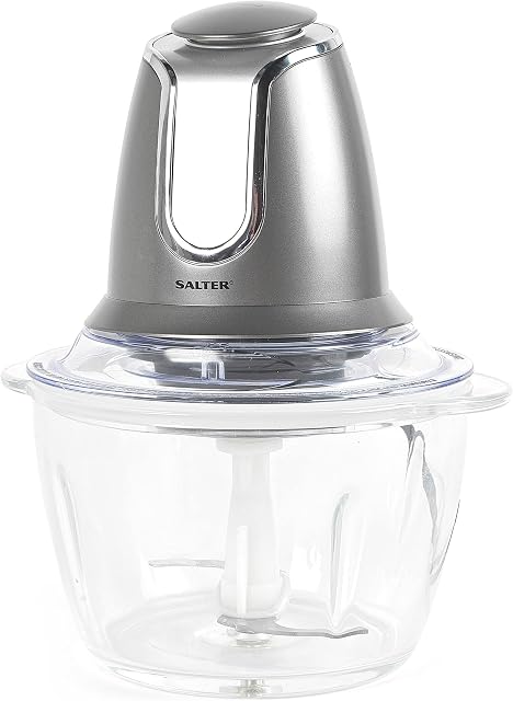 Salter EK3264GUNMETAL Cosmos Electric Glass 1.2L Food Chopper, 500 W, Ideal for Vegetables, Fruits and Nuts, Stainless Steel Blades, Detachable Design, 2 Speed Settings & Turbo Function, Gunmetal