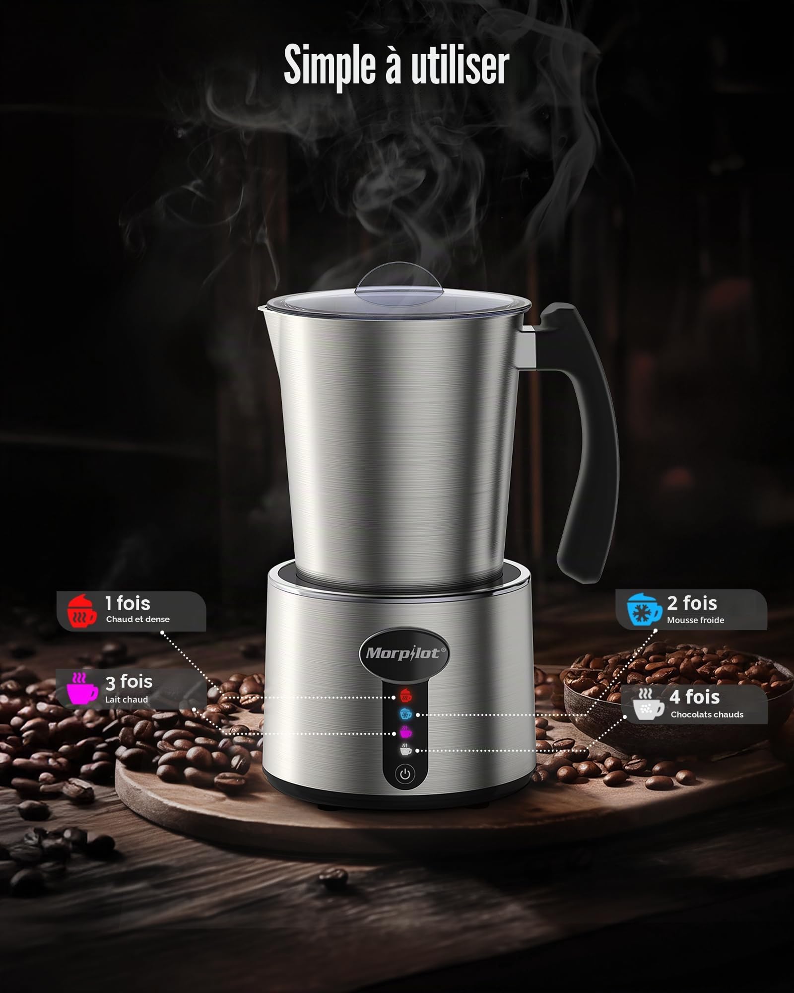 Morpilot Mousseur à Lait Électrique Divisé, 500ml Chauffe Lait, Milk Frother en Acier Inox 4 en 1 à Mousse de Lait Chaude et Froide 230ml, Emulsionneur de Lait pour Latte Cappuccino Macchiato
