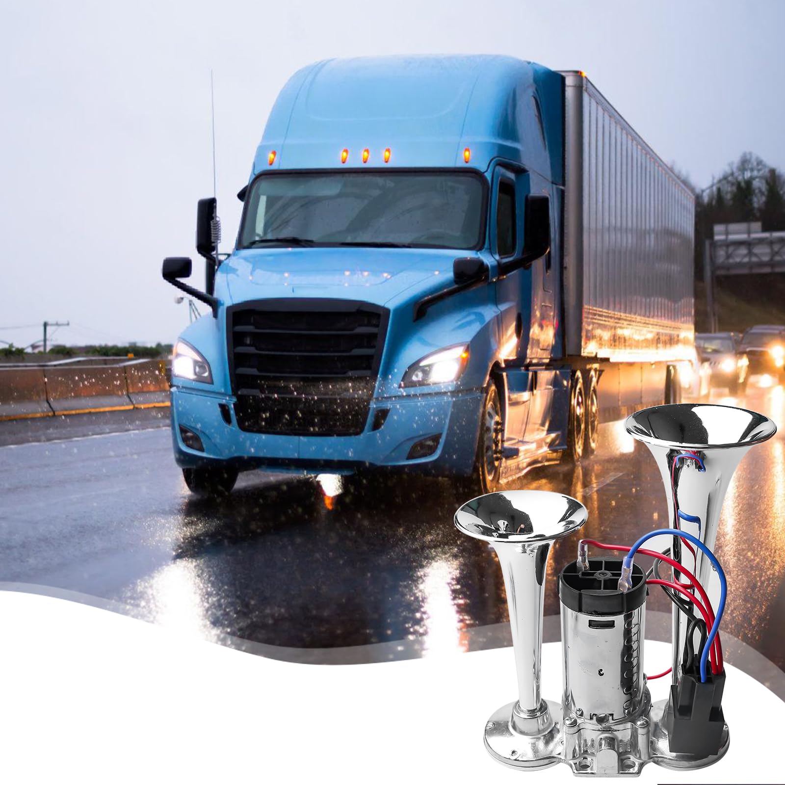 LWK Klaxon 12 V - Klaxon à air puissant - Super fort - Avec compresseur - Double tube - Kit de klaxon pour tous les véhicules 12 V - Camion, train, voiture, bateau, moto, van
