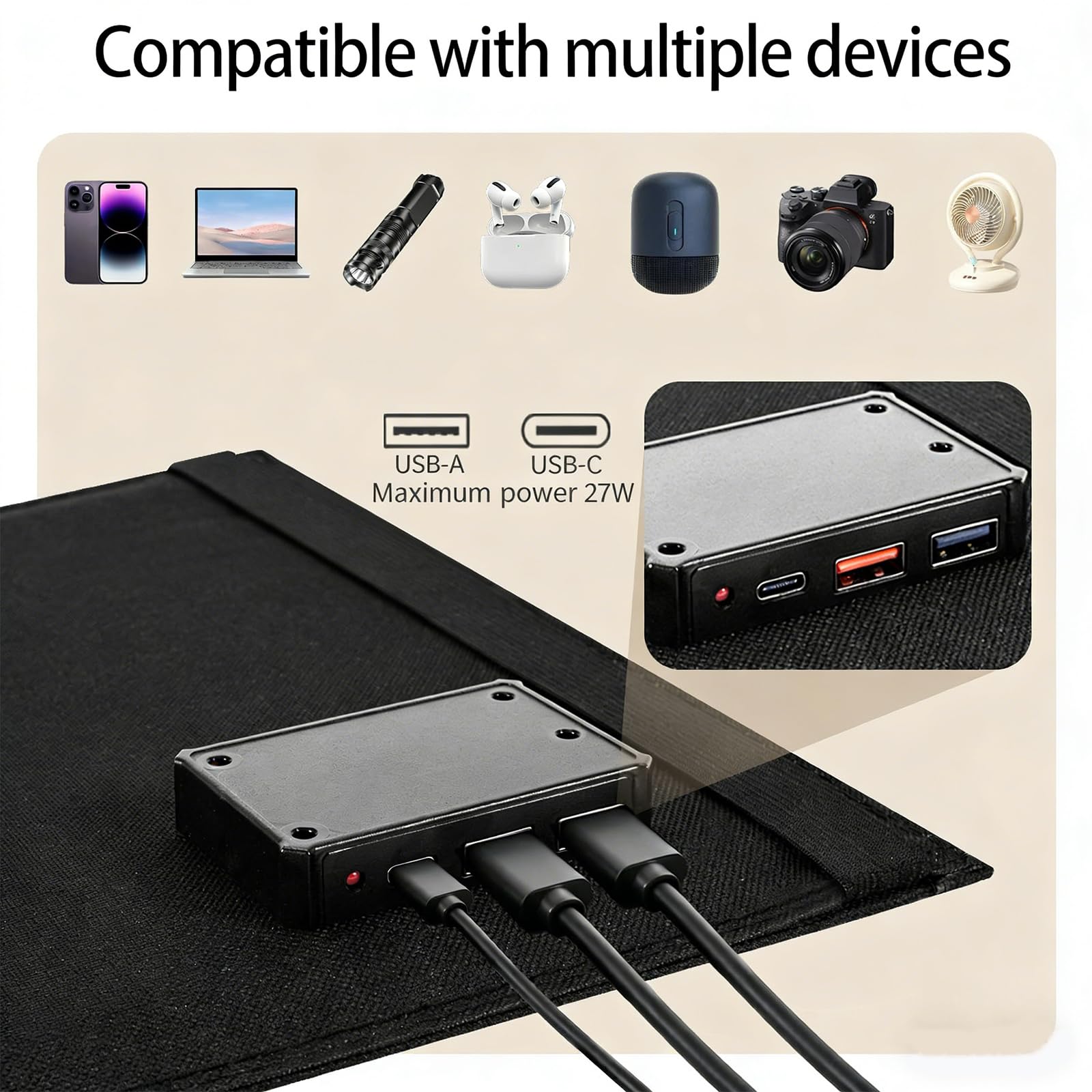 Dispositivo a energia solare da 28 W con due porte USB a ricarica rapida, ideale per campeggiatori ed escursionisti campeggio dispositivo solare