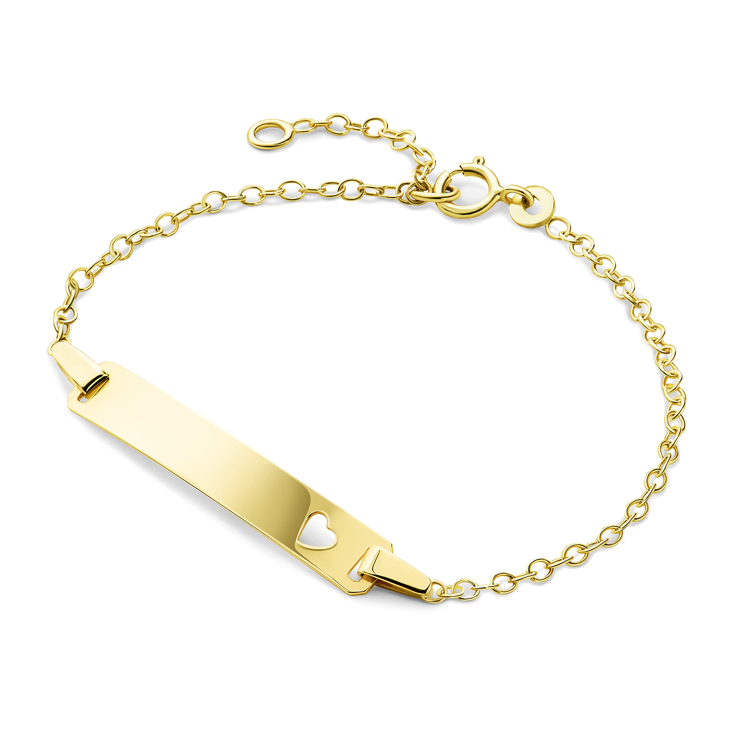 MIORE Kids pulsera infantil con placa para nombe en oro amarillo 375, longitud 14 cm (12 cm + 2 cm de extensión)