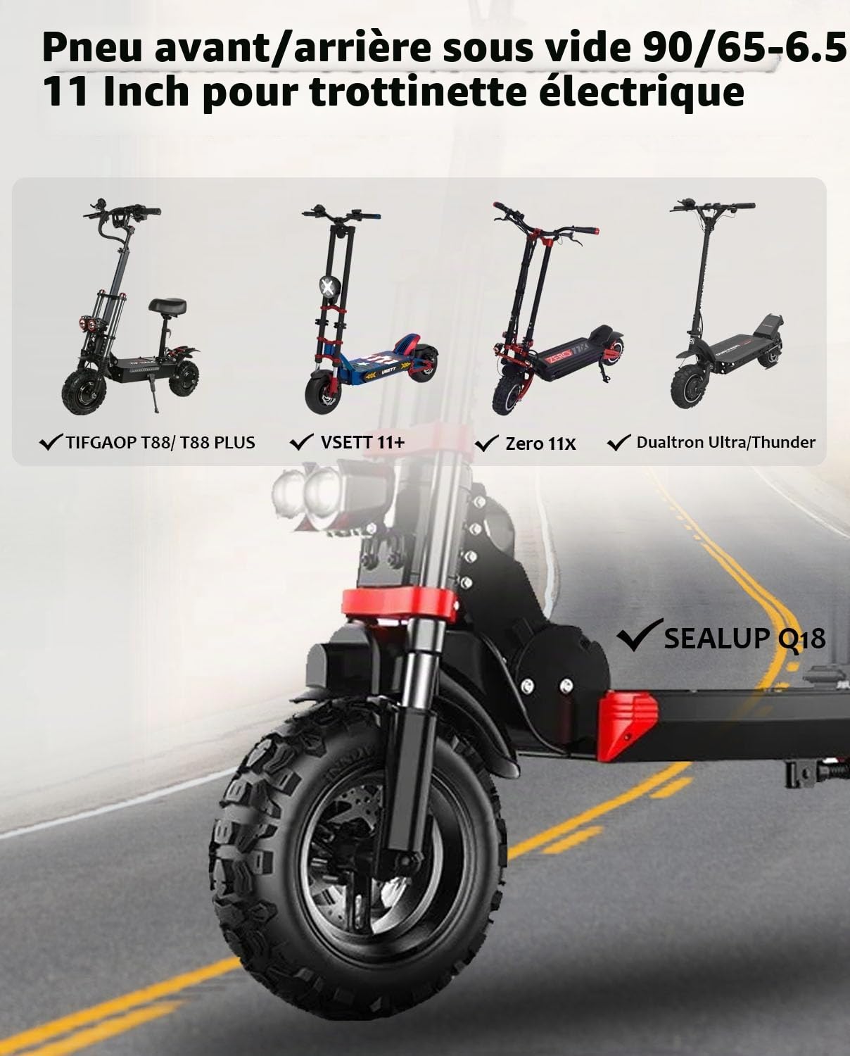 11 pouces 90/65-6,5 hors route pneu neige vide pour Kugoo G booster, Dualtron Ultra/Thunder, Zero 11x, Speedual Plus pneu scooter électrique antidérapant résistant à l'usure