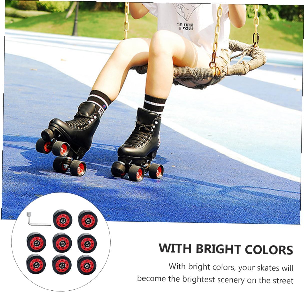Double Row Roller Skate Wheels 95a Hardness Inline Skates Replacement Set with 8 Wheels and Wrench for Outdoor Asphalt and Recreational Skating
