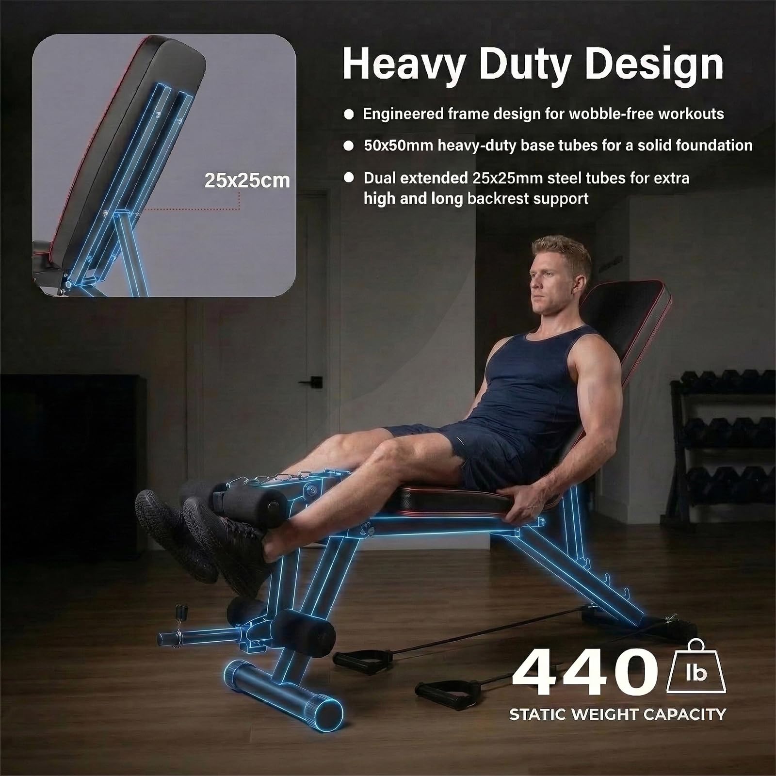 Banco Musculación Plegable para Casa, 200KG Banco de Pesas Ajustable con Extensión de Piernas, Máquina Multifunción Musculación para Gimnasio en Casa