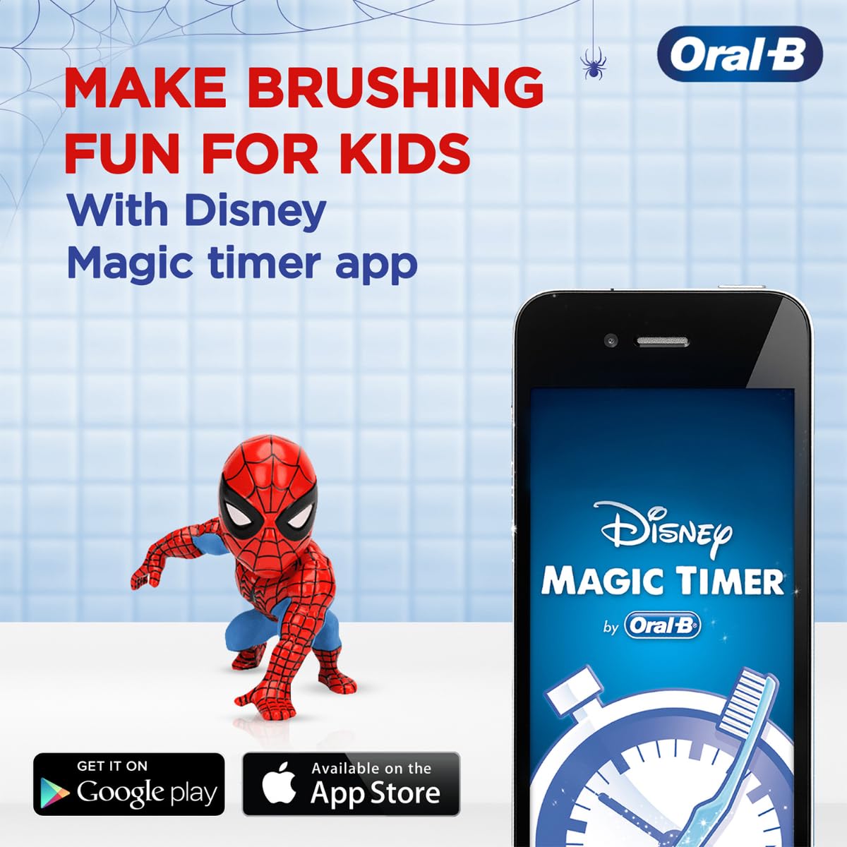 Oral-B Kids Spiderman Rechargeable Rotating Electric Toothbrush, 2 Brushing Modes (Daily & Sensitive), 2 Min Timer with Quadpacer, 2 Year Warranty by Oral B, IPX7 Water Resistant, Round Brush Head - Image 8 thumbnail