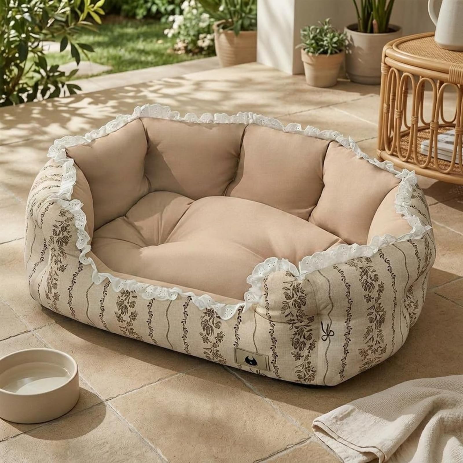 Baoblaze Cama para Mascotas Sofá Cama Gato Cama Perro Pequeño Sofá Animal con Apoyo Elevado y Tejido Transpirable Acolchado, XL-76 56 23CM, Puntos De Princesa【Extra Alto Extra Grueso】
