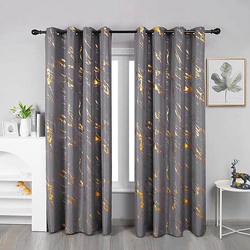 Taisier Home Cortinas texturizadas de lino con estampado de lámina dorada, diseño geométrico de mármol para sala de estar, tratamiento de ventana de