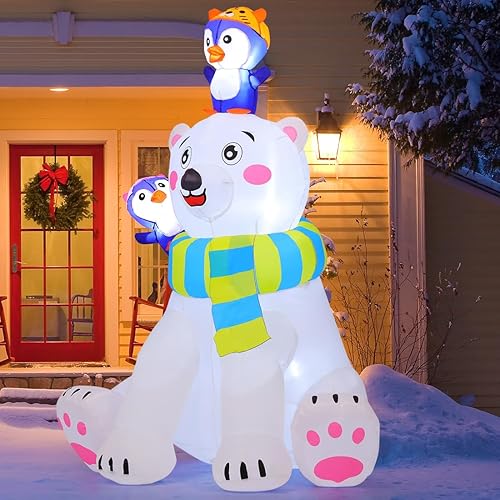 Miniatura 2 de COMIN Oso inflable de Navidad de 6 pies para decoración al aire libre, pingüino de patio con LED integrados para decoración de fiestas en