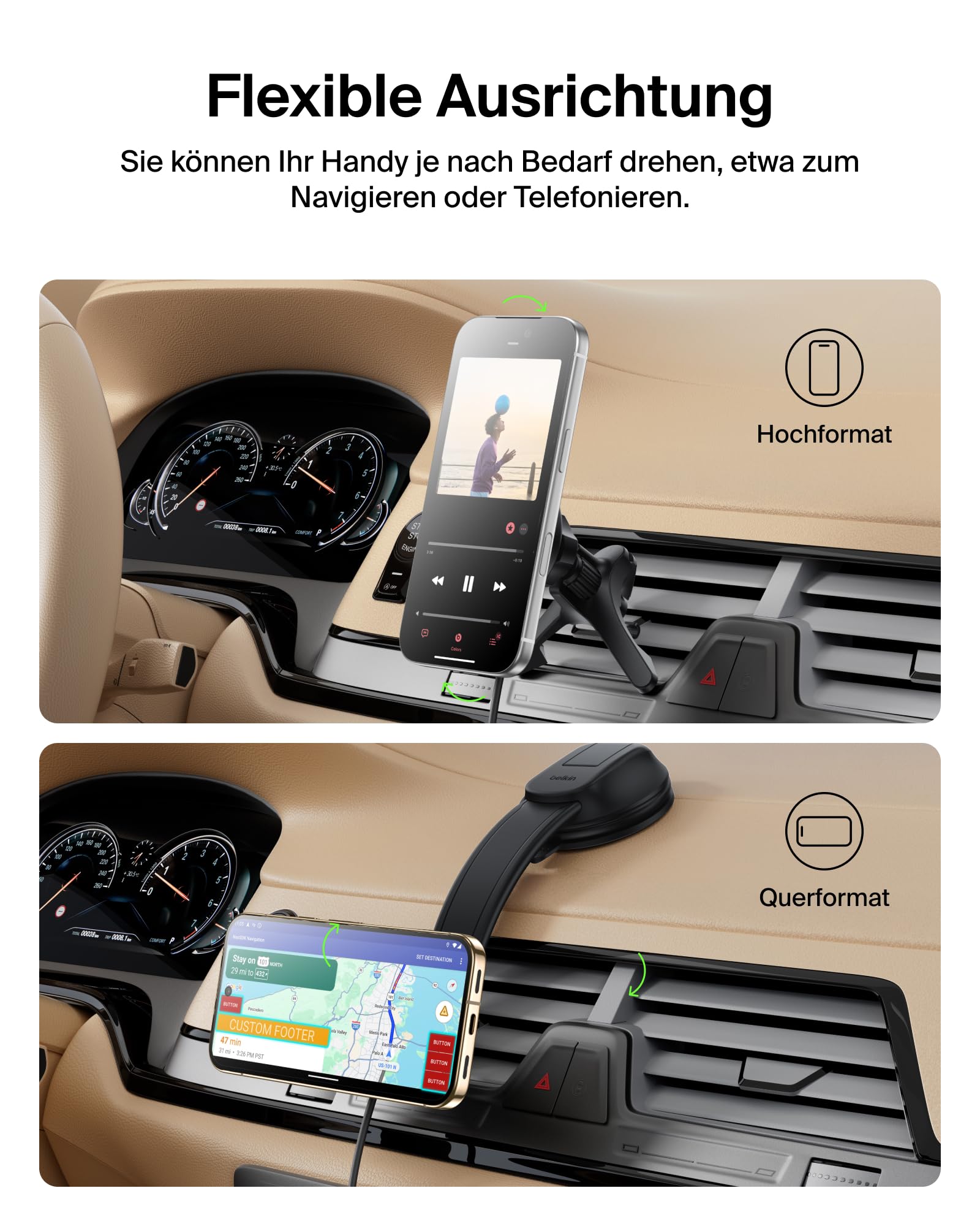 Belkin Kfz Ladegerät Kabellos, Handy Autohalterung mit Ladefunktion, MagSafe Kompatibel, USB-C-Kabel, Induktive Ladestation Auto für iPhone 17, Galaxy S25, Pixelsnap usw., Qi2 Schnellladen – Schwarz