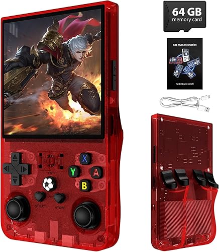 R36MAX - Consola de juegos de mano retro, pantalla IPS de 4.0 pulgadas, memoria de 64 GB, consola portátil de videojuegos arcade regalo para
