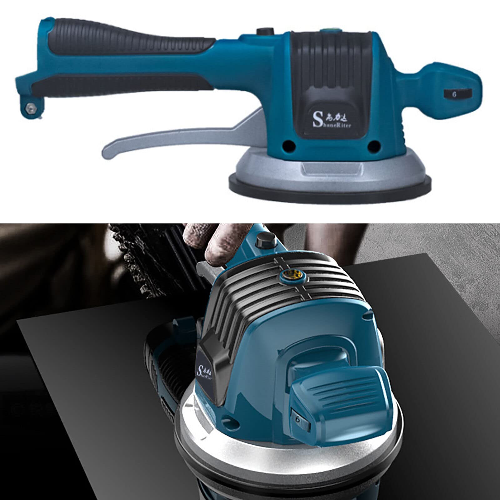 Vibratore Elettrico per Piastrelle, 6 Velocità, 120 x 120 cm, Blu, Impugnatura Antiscivolo, 1100 g