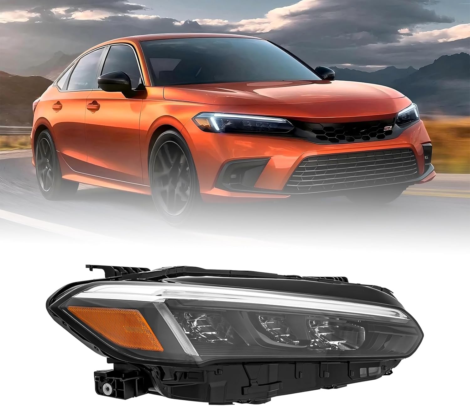 Right Passenger Side Halogen Projector Headlights Assembly Fits For Honda Civic 2016-2021 With LED DRL Without Light Bulb Clear Housing with Chrome Reflector Replaces # 33150-TBA-A1