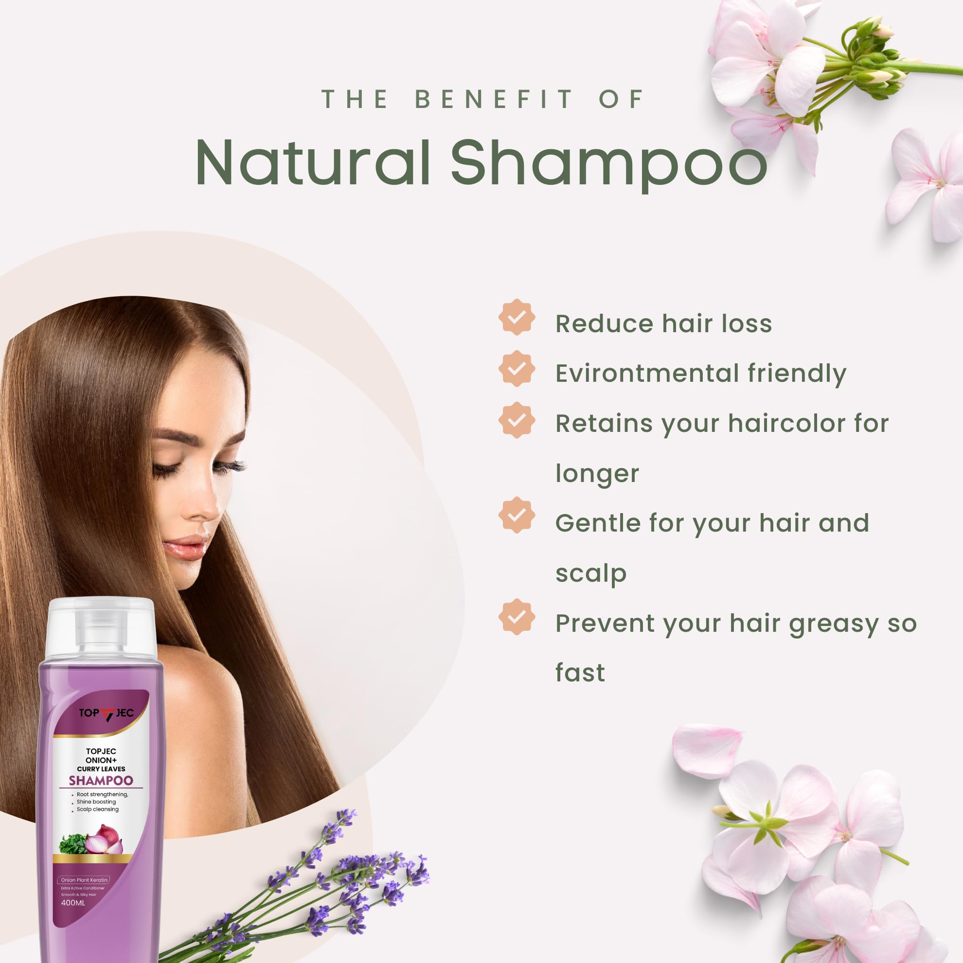 TOPJEC Onion & Curry Leaves Shampoo 400ml | Hair Fall Control