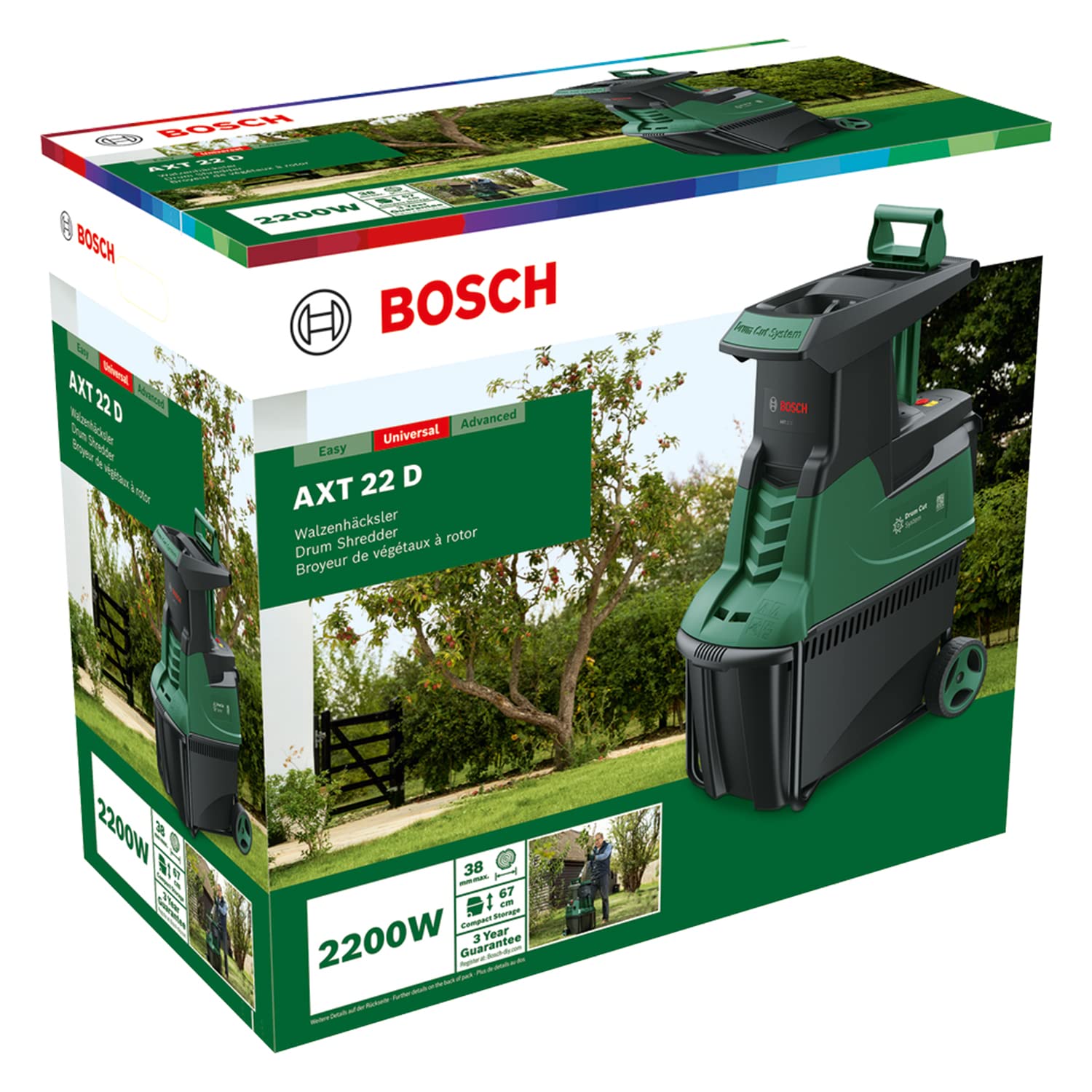 Bosch desmenuzadora silenciosa de jardín AXT 22 D | 2200 W; apta para madera, setos y zarzas; caja de recogida integrada de 53 L