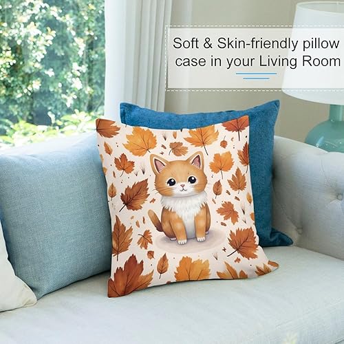 Miniatura 8 de Funda de cojín de otoño lindo gato hojas de arce Cojines decorativos para Sala, Acción de Gracias, temporada de vacaciones, sofá, sofá, decoración