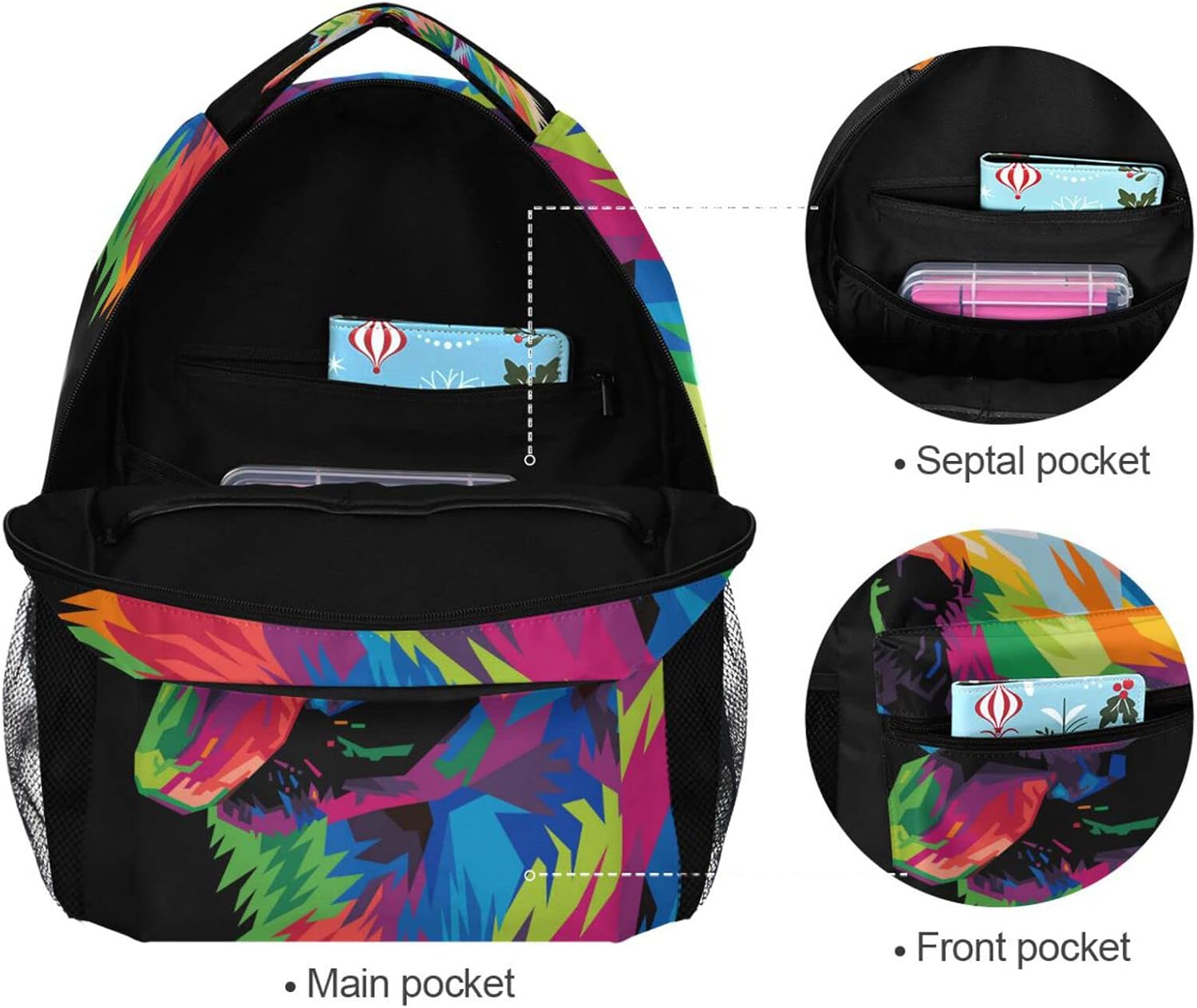 ALAZA Colorful Dog Print Golden Retriever Backpack Purse with Multiple Pockets Name Card Personalized Travel Laptop School Book Bag, Size M/16.9 inch