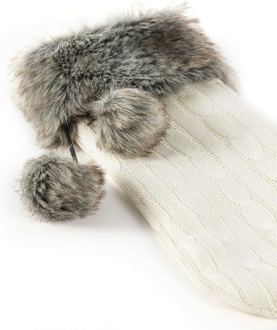 Cable Knit Christmas Stockings with Faux Fur Cuff Large Knitted Xmas Stockings Rustic Hanging Stockings Ornaments for Christmas Decorations Holiday Season Decor (Ivory White)