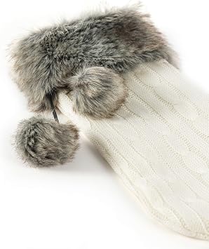 Cable Knit Christmas Stockings with Faux Fur Cuff Large Knitted Xmas Stockings Rustic Hanging Stockings Ornaments for Christmas Decorations Holiday Season Decor (Ivory White)