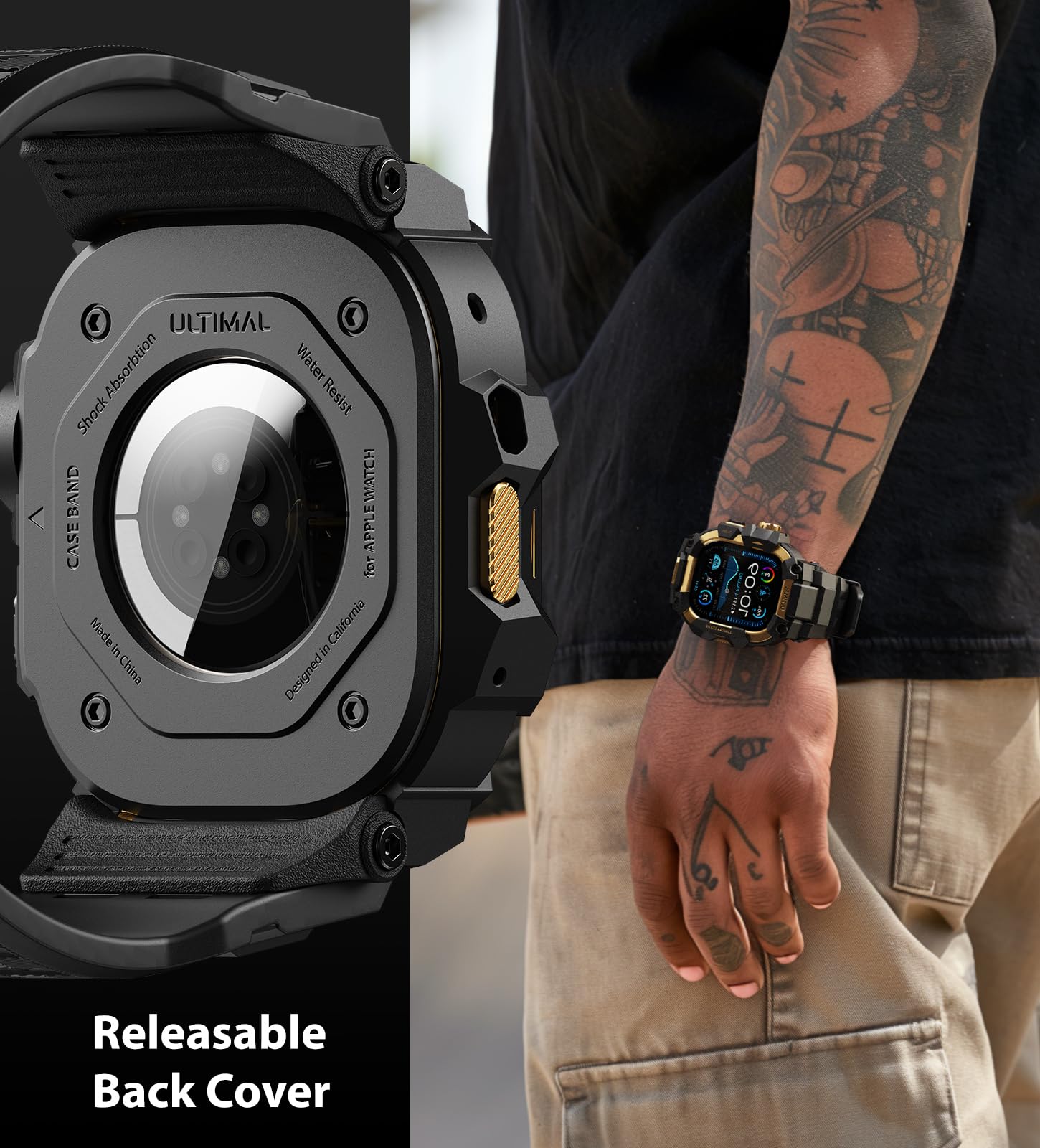 ULTIMAL Gehäuse mit Armband und Panzerfolie für Apple Watch 49mm, 3 in 1 Sportarmband Kompatibel mit Apple Watch Ultra/Ultra 2/Ultra 3, Militärisch zertifiziertes stoßfestes Schutzcover für iWatch