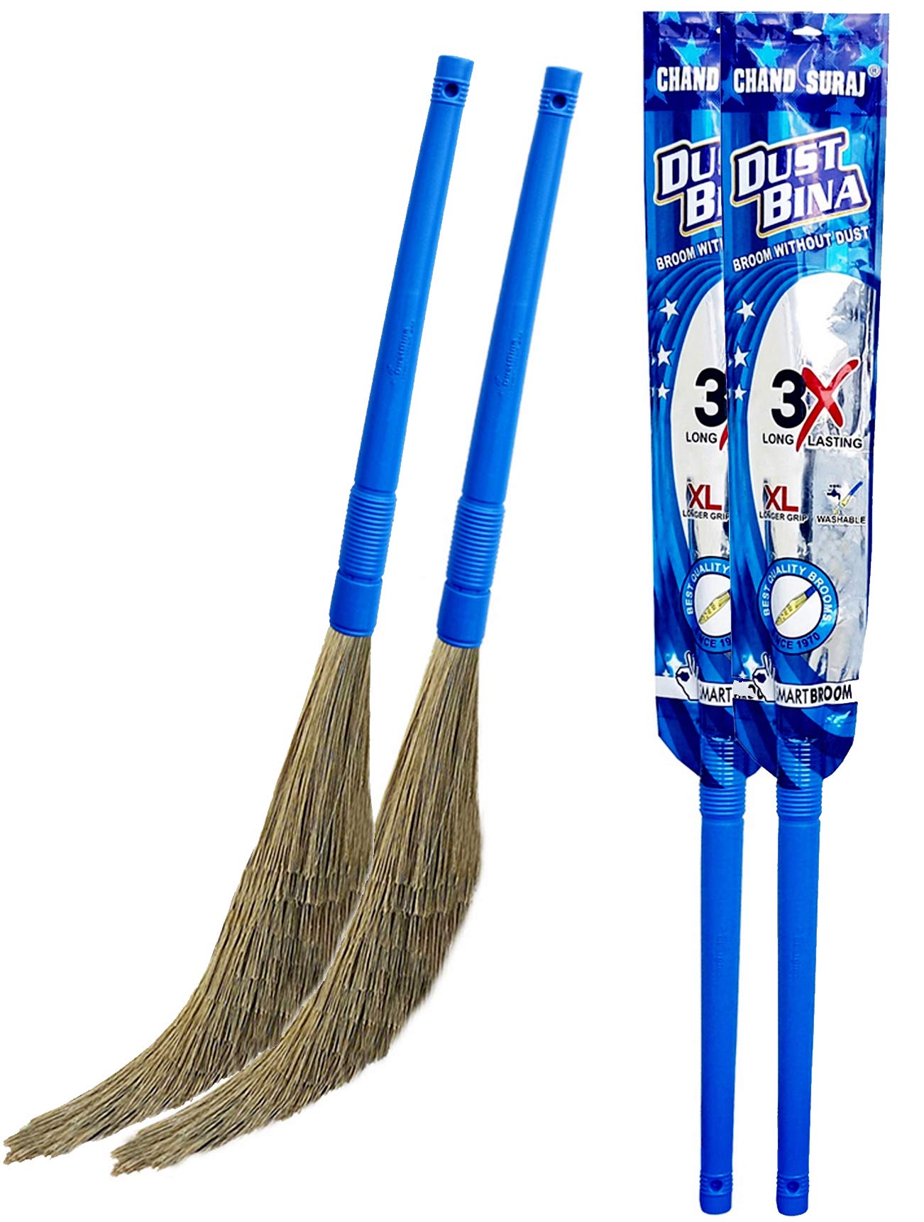 CHAND SURAJ® Broom Plastic for Home Cleaning | DustBina® -XL 100 cm | Soft Synthetic Bristles Like Natural Grass | Plastic Ka Phool Jhadu | Leaves No Dust on Floor | Handle Length 50 cm | Blue (2) (B08KQ94VDN) Amazon Price History, Amazon Price Tracker