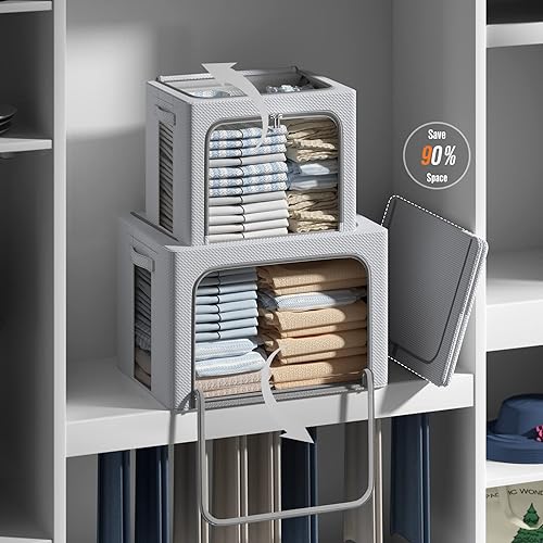 Miniatura 5 de FHSQX Clothes Storage Bins,Foldable Clothing Storage Box,Stackable Steel Frame Oxford Fabric Organizer with Clear Window & Carry Handles