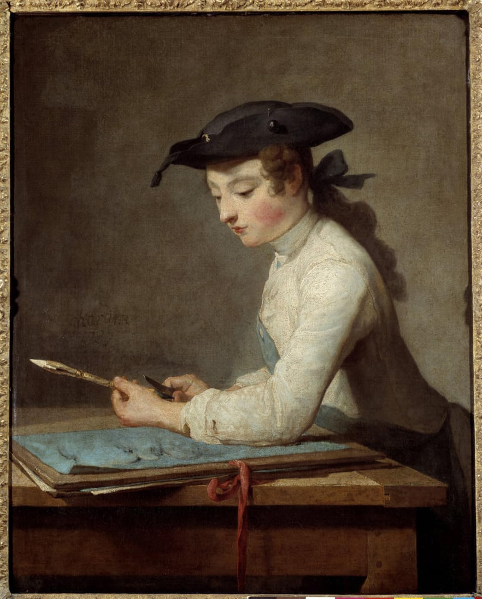 Posteriik No Frame Famous Print Pop Art Wall Art Graffiti Young Cartoonist Carving His Pencil By Jean Baptiste Simeon Chardin Art Prints For Home Decor 60X90cm