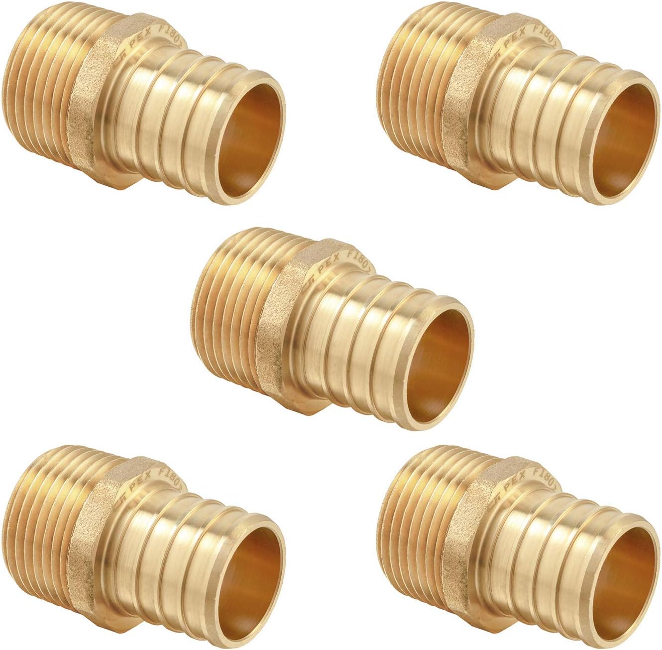 (Pack of 5) EFIELD Pex 1 Inch X 3/4 Inch NPT Male Adapter Brass Barb Crimp Fittings, ASTM F1807