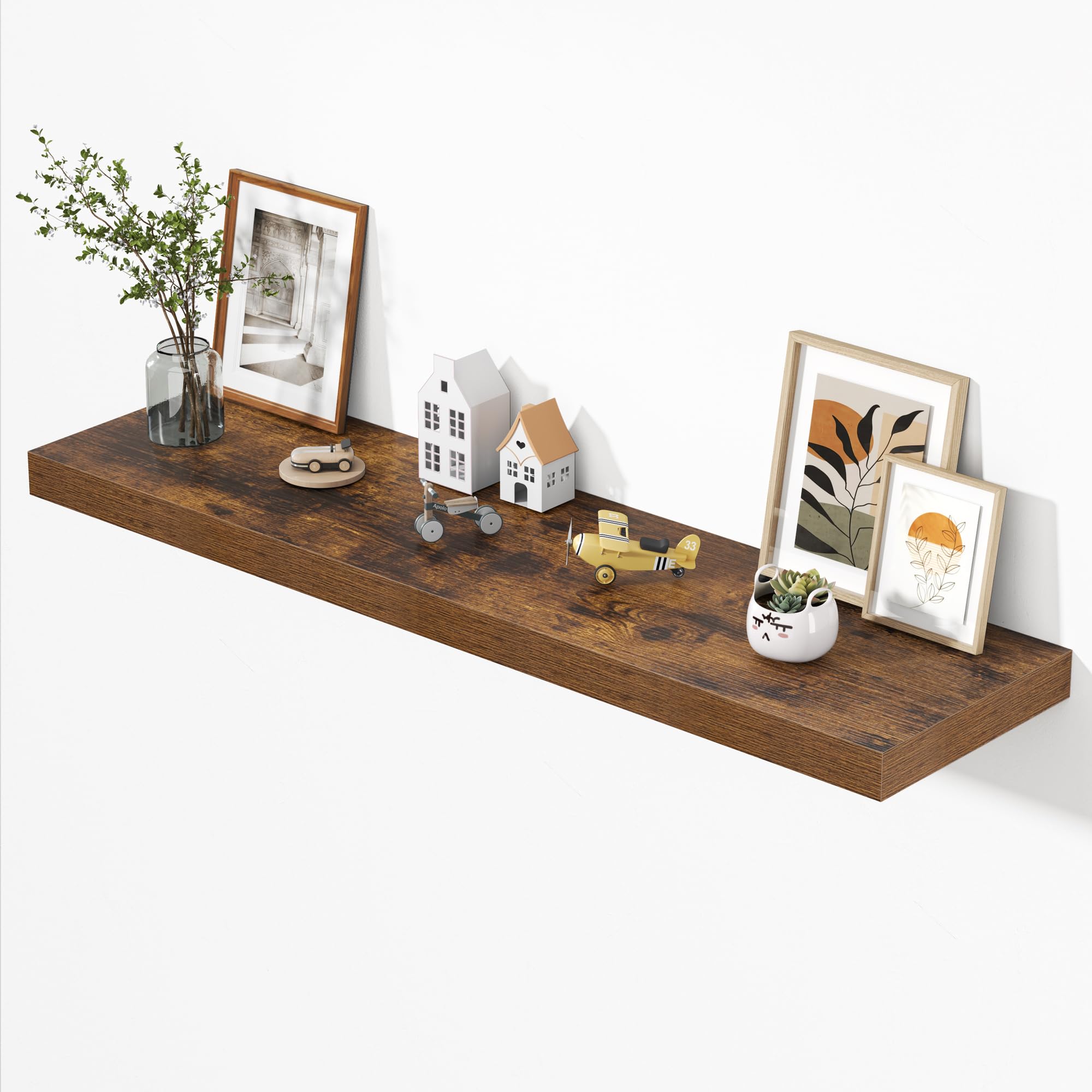 Dreamland 55" Floating Shelves for Wall, 12" Deep Thicker Floating Shelves, Wall-Mounted Shelves for Bedroom, Living Room, Kitchen, Bathroom,Rustic Brown - Set of 1