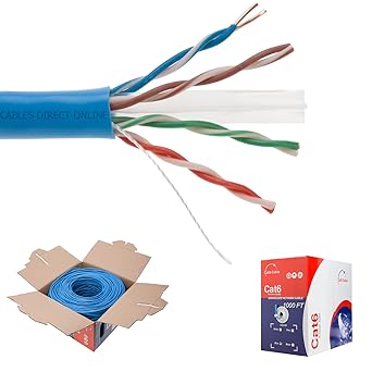 Cables Direct Online 1000ft CAT6 CMR Solid Cable 550Mhz Ethernet LAN UTP 23AWG RJ45 Network Wire Bulk (Blue)