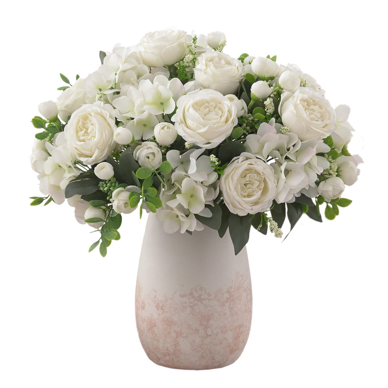 karoro 4-Bunch White Artificial Peony Bouquet, Silk Flowers for Table Decor | Use White Silk Peony Flowers for Vases, Table Centerpieces, Party Decor, Wedding Arrangements and Home Displays