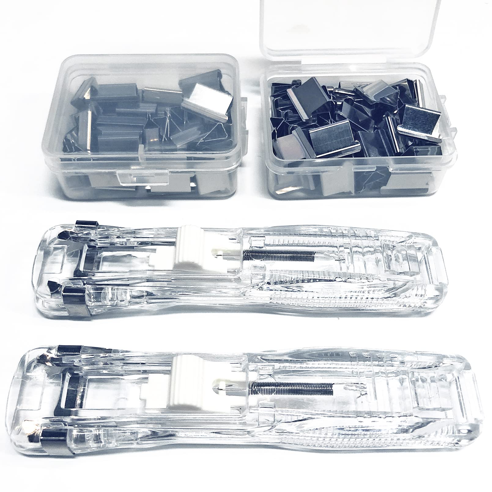 Photo 1 of 2 Binditek 2 Pack Clam Clip Dispenser Set, Portable Handheld Push Stapler with 100 Pcs Reusable Stainless Steel Refill Clips, 35 Sheets Capacity