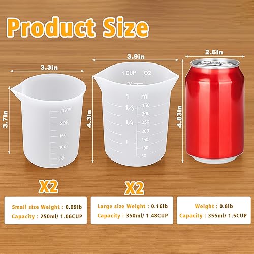 Miniatura 7 de Palksky Vasos de silicona para derretir chocolate, 4 tazas medidoras de silicona con capacidad de 250 y 11.8 fl oz, suministros de hornear