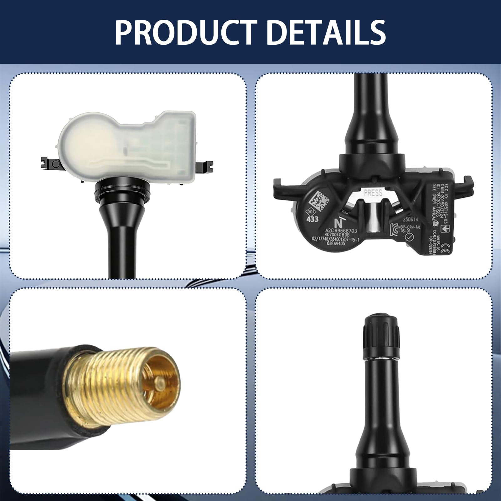 Set di 4 sensori TPMS, Adatto per Renault, monitoraggio preciso della pressione pneumatici, Compatible con Espace V, Kadjar, Megane IV, Scenic IV, Talisman, Plug & Play per 407004CB0A/407004CB0B