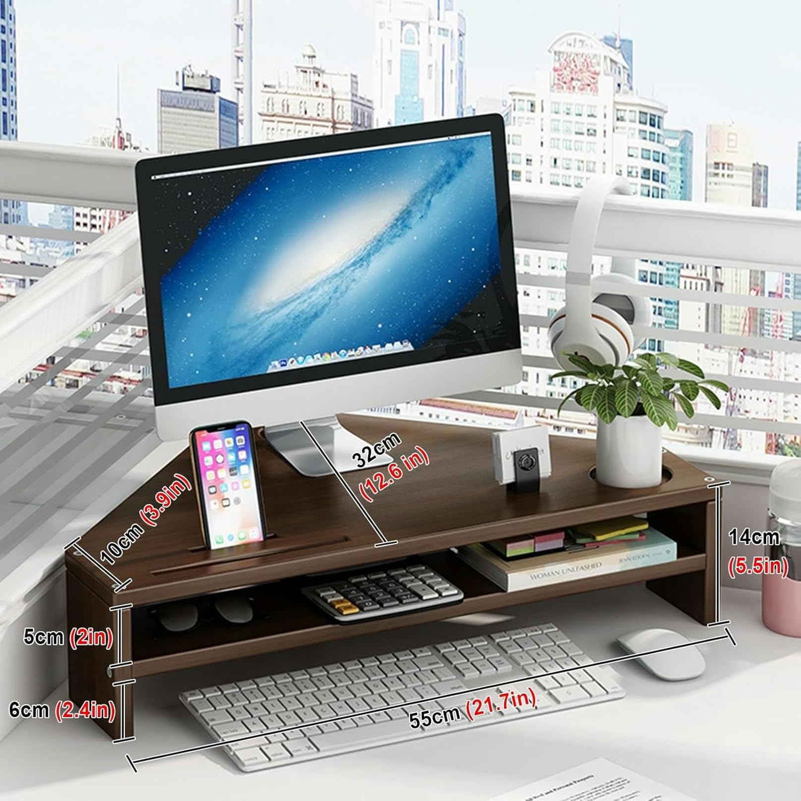 2-poziomowy stojak na narożnik, Oszczędność miejsca Desktop Organizer Półka na telewizor, laptop, drukarkę, ergonomiczny uchwyt komputerowy z regałem do przechowywania biurka domowego, stabilna rama z