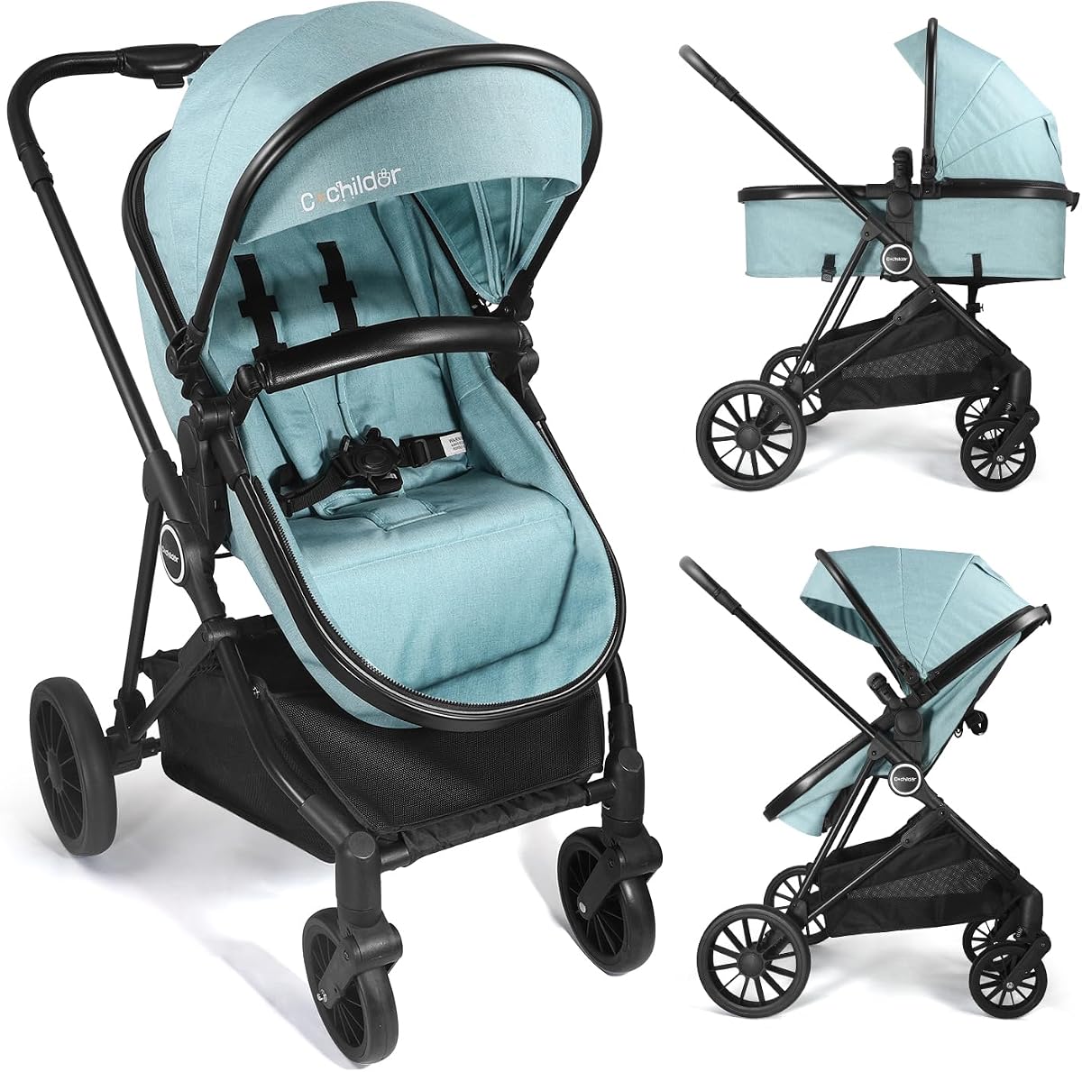 Cochecito de bebé Cochildor Lite 2.0 con modo recién nacido a peaje | Cochecitos infantiles 2 en 1 plegables con una sola mano, paseo suave con asiento reversible, cochecito de bebé compacto con toldo UPF 50+, azul