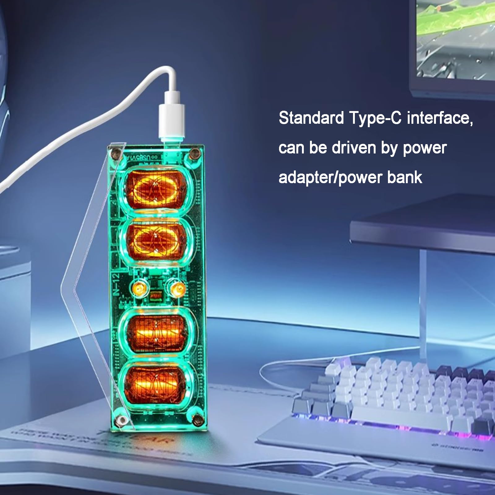 Nixie IN-12 rurki cyfrowe 4-bitowe LED zegar cyfrowy, efekty wizualne RGB, format 12/24 godziny, złącze USB typu C, kreatywna dekoracja biurka