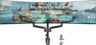 WALI Triple Monitor Arm for 17"- 27" Screen, Adjustable Gas Spring Monitor Arms with Tilt Swivel Rotate, Triple Monitors Stand with C Clamp & Grommet Base, VESA 75 & 100mm, Black (GSDM003)