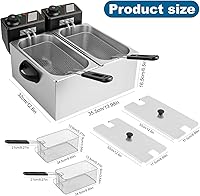 Vista 6 de Freidora eléctrica de 8 litros con 2 cestas y tapa, freidora eléctrica de encimera, freidora de aceite de acero inoxidable, freidoras comerciales