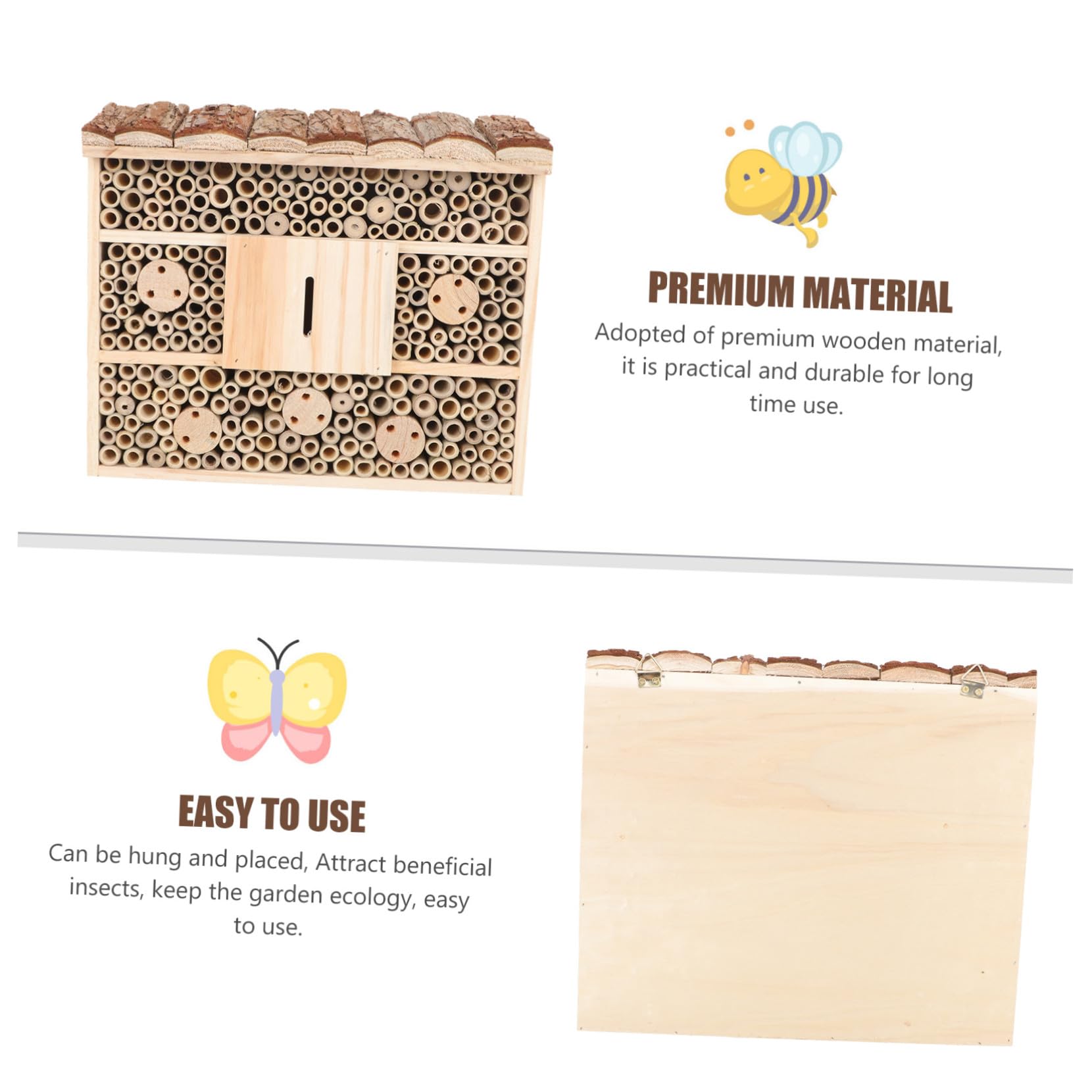 GANAZONO Casetta Insetti in Legno Premium con Tetto Protettivo Accessorio Decorativo da Giardino per Api e Insetti Benefici Ornamentale per Terrazze e Cortili Naturali