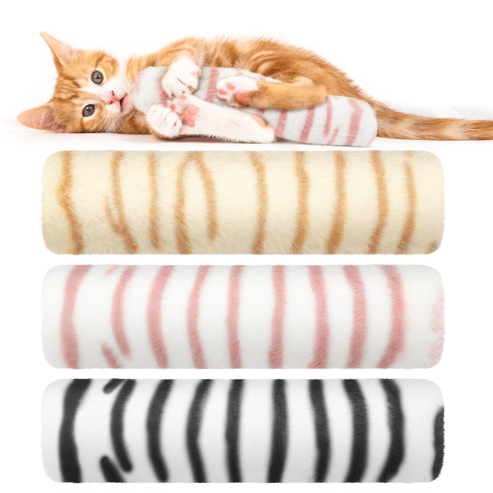 OSDUE Cat Catnip Toys, 3 Pack Kitten Toys Striped Color Pillows, Interactive Cat Teeth Toy, Interactive Plush Cats Toy, Teeth Cleaning Playing Exercise Accessories
