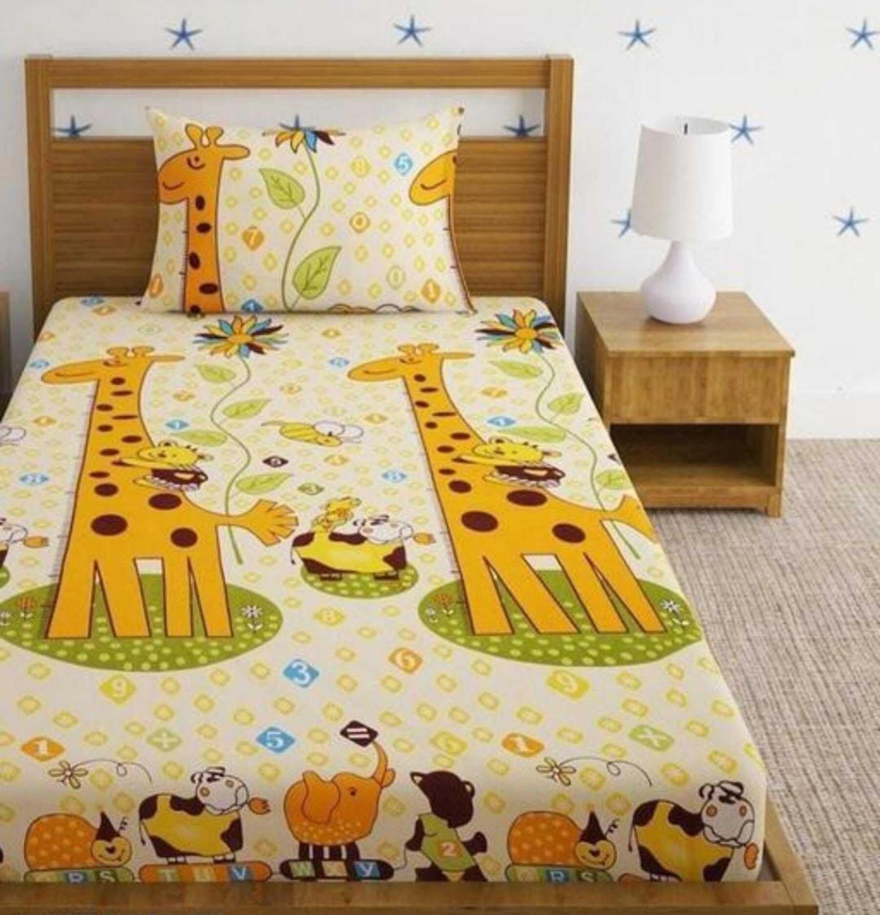 Single Bed Kids Room Elastic Fitted Bedsheet with1 Pillow Cover (Fits Upto 6 inch Mattress) (Yellow)-image-9