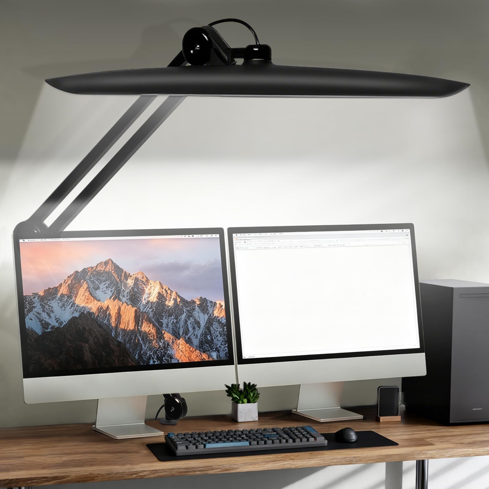 BeeMingle 20" LED Desk Lamp with Clamp, 24W CCT Adjustable Dimmable Nail Light for Desk, 120 LEDs Metal Swivel Arm Daylight for for Nail Tech Task Home Office Reading Architect Craft, Black