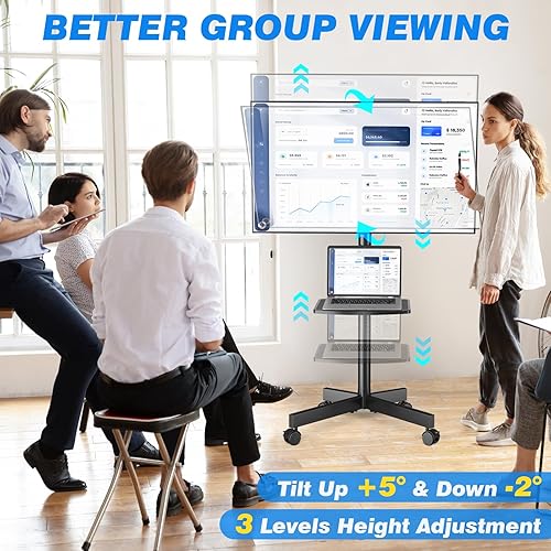 Miniatura 4 de Rfiver Carrito de TV móvil para televisores de pantalla plana LCD LED de 23 a 60 pulgadas de hasta 88 libras, altura ajustable, estante rodante con