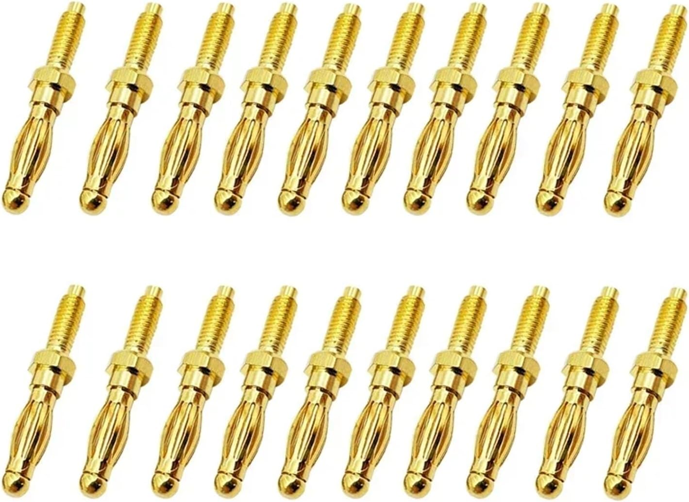 Pinewell 20Pcs 4mm Uninsulated Banana Plug Thread Bolt Compatible M4 Panel Installation Screw Connector Copper Nickel Plating(Gold 20Pcs)