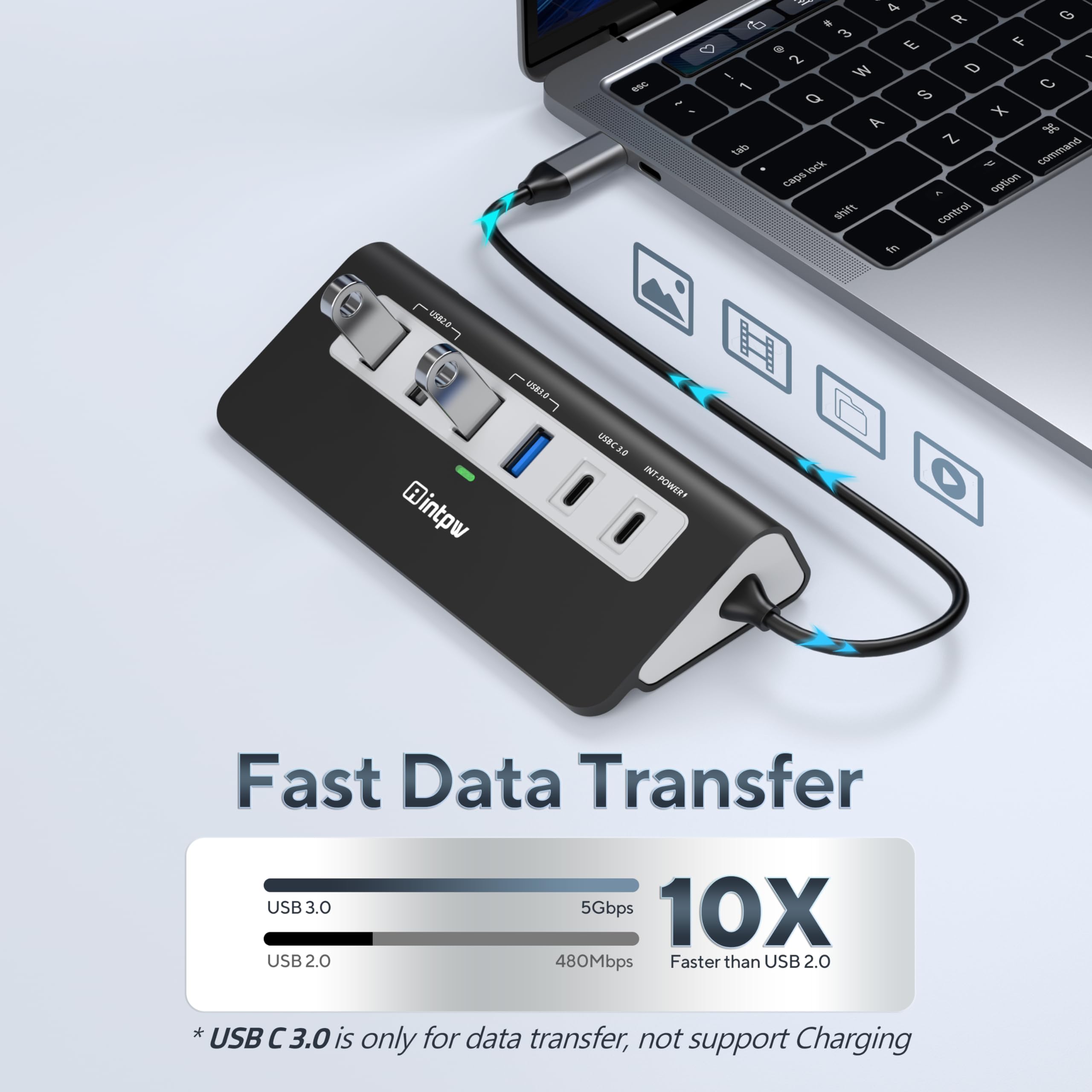 INTPW Hub USB C P9, adaptateur multiport USB 9 en 1 avec HDMI 4K, PD 100 W, USB-C et 2 USB A 3.0 5 Gbit/s, 2 USB A 2.0, lecteur de cartes SD/TF, hub USB alimenté en aluminium pour PC, iPhone 16/15