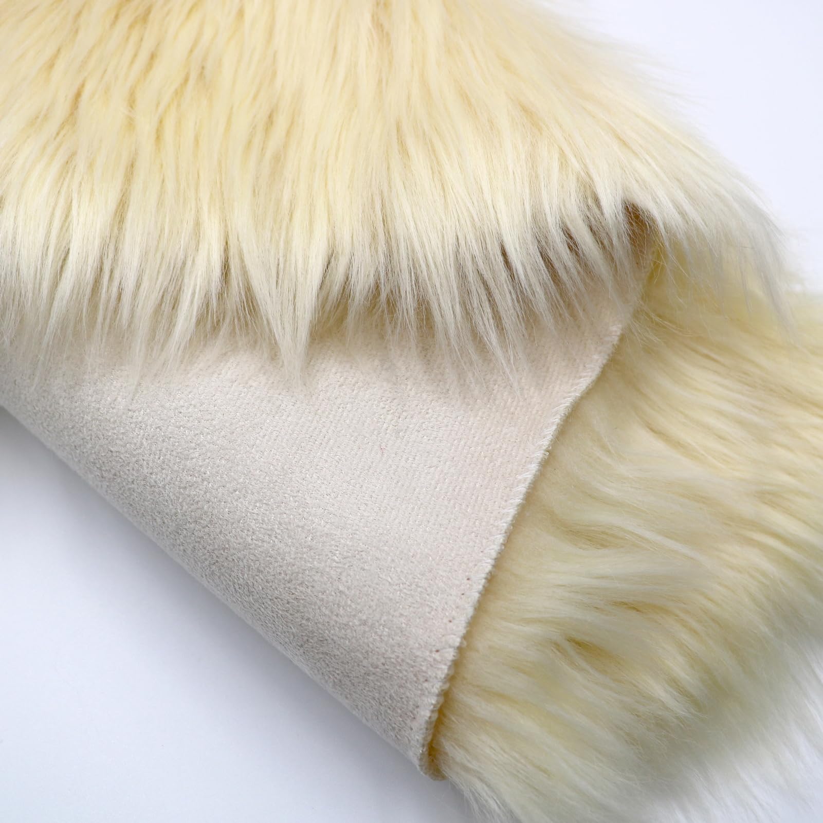 GIBZ Semicircle Fluffy Rug Soft Anti Slip Carpet for Bedside Bedroom Modern Home Decor Shaggy Mat, Beige, 60x120cm - Image 3