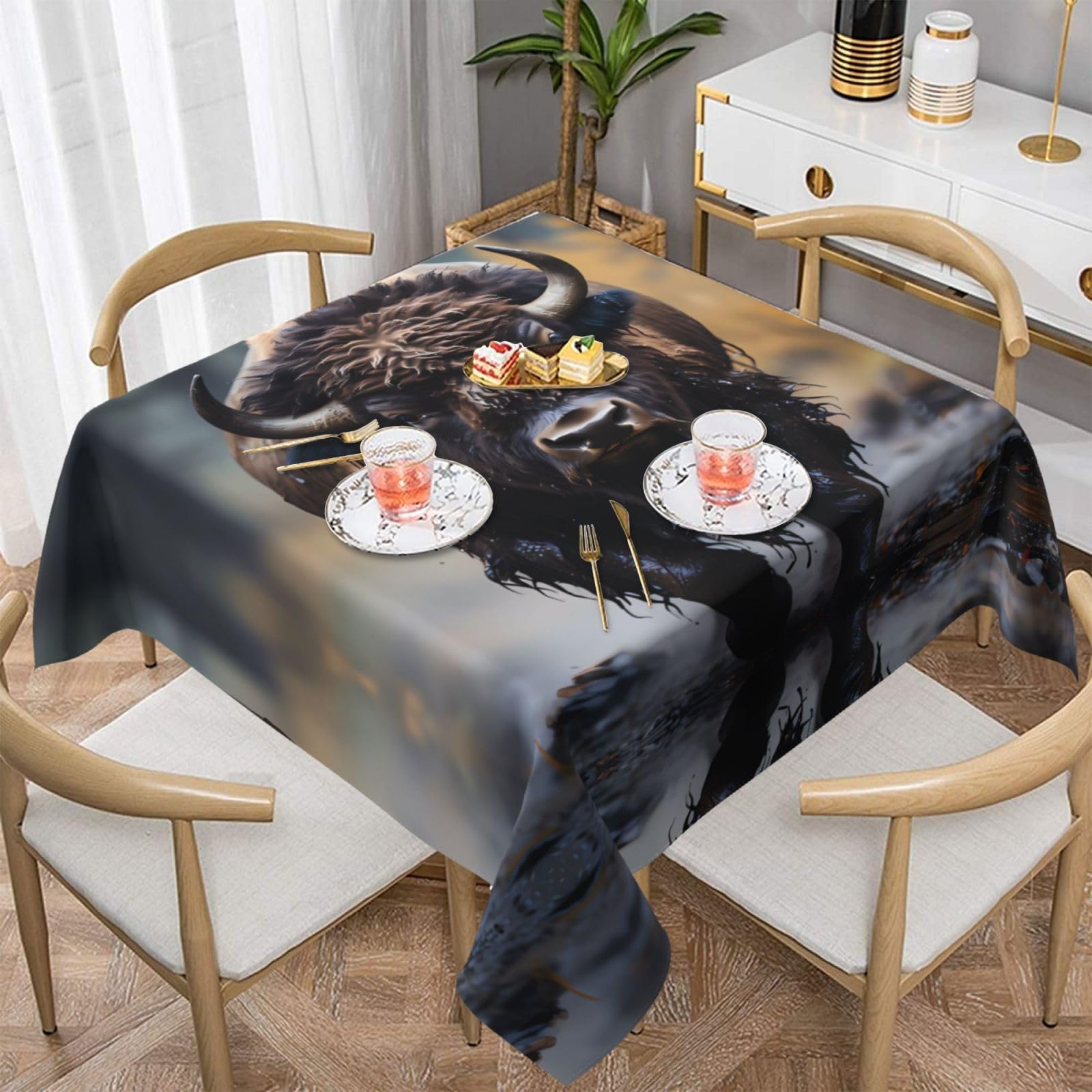 Nappe carrée imperméable haut de gamme, textile doux au motif bison sauvage
