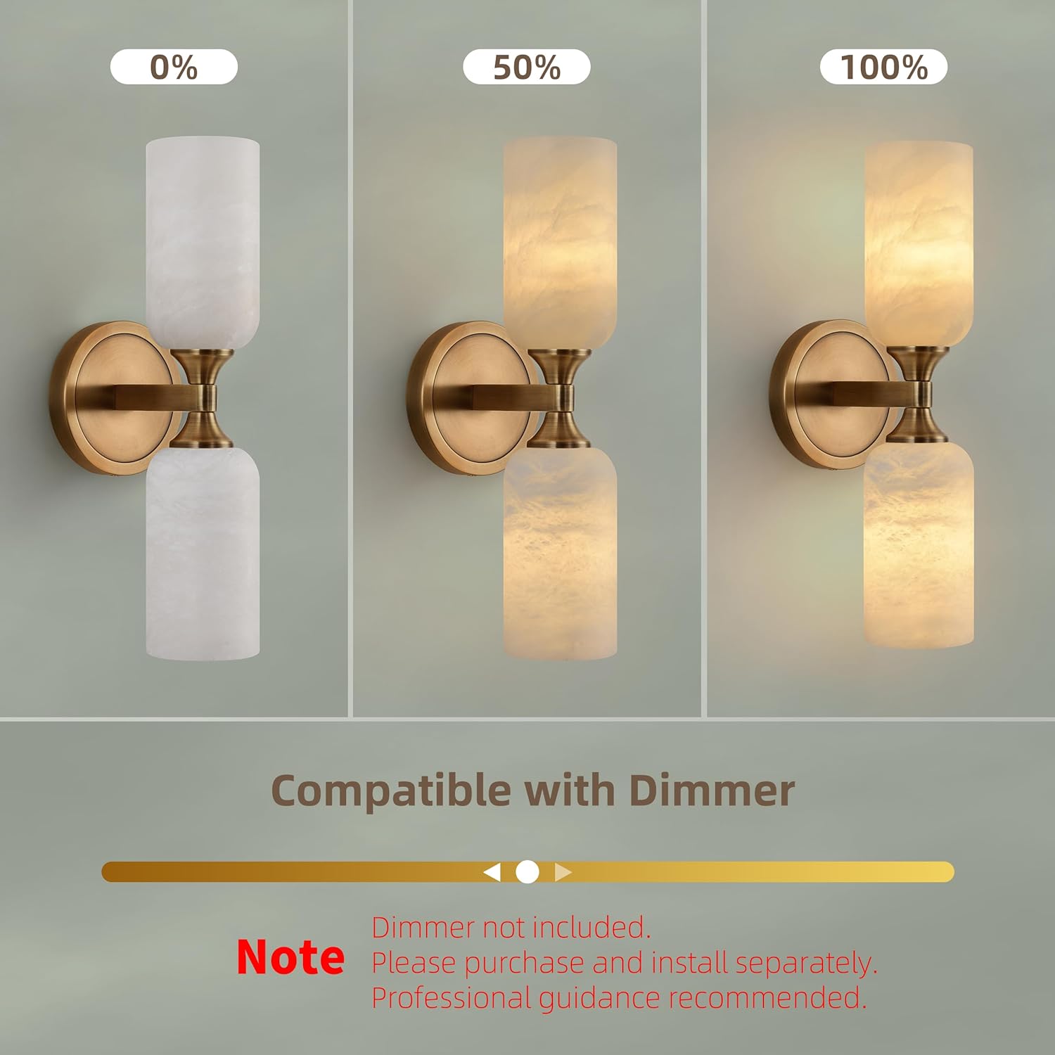 14.4in Alabaster Wall Sconce, Gold Sconces with Spanish Marble, Modern Brass Wall Mounted Lamp, Hardwired LED Wall Lighting for Bathroom Bedroom Living Room Staircase Hallway Dining Room